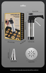 Silver and Black Stainless Steel Cookie Press Gun Kit - Biscuit Maker & Icing Decorating Set with 13 Discs & 8 Nozzles - Extra Image