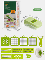Green Versatile 14-in-1 Vegetable Chopper & Slicer Set - Multi-functional Kitchen Mandoline Dicer & Grater - Front View