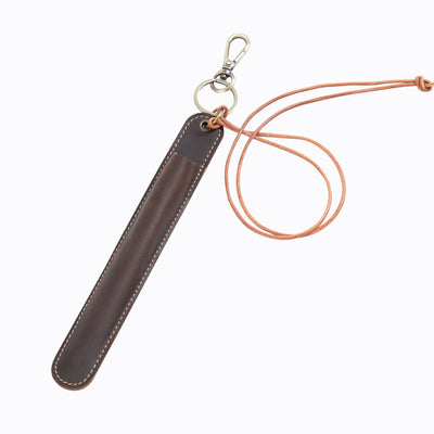 Coffee Vintage Top-Grain Leather Pen Sleeve Holder with Neck Strap - Protective Single Pen Case