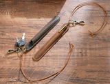 Green Vintage Top-Grain Leather Pen Sleeve Holder with Neck Strap - Protective Single Pen Case - Top-Down View