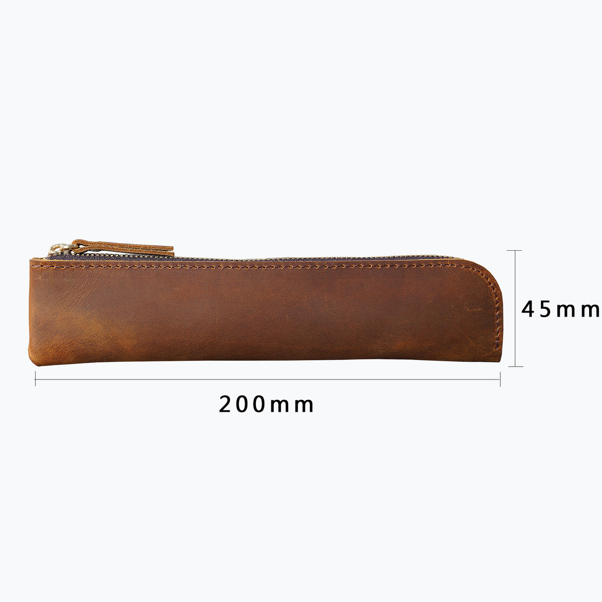 Blue Vintage Crazy Horse Leather Zippered Pen Case - Retro Pencil Pouch & Small Accessories Bag