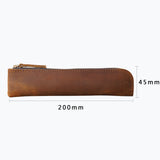 Blue Vintage Crazy Horse Leather Zippered Pen Case - Retro Pencil Pouch & Small Accessories Bag - Side View