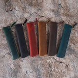 Red Vintage Crazy Horse Leather Zippered Pen Case - Retro Pencil Pouch & Small Accessories Bag