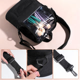 Black Professional Makeup Bag Organizer - Large Capacity Travel Cosmetic Case with Brush Holder, Adjustable Dividers & Shoulder Strap - Front View