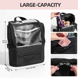 Black Professional Makeup Bag Organizer - Large Capacity Travel Cosmetic Case with Brush Holder, Adjustable Dividers & Shoulder Strap - Side View