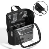 Black Professional Makeup Bag Organizer - Large Capacity Travel Cosmetic Case with Brush Holder, Adjustable Dividers & Shoulder Strap - 45-Degree Angle