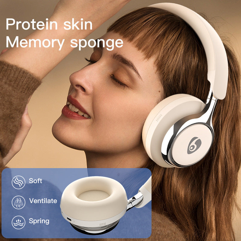 Beige Premium Wireless ANC Headphones - Bluetooth 5.4, 32H Playtime, Foldable Over-Ear Design, Comfort Earpads for Travel & Gaming