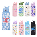 Style 19A Blue and White Plaid Vibrant Fun Print 1L Stainless Steel Insulated Water Bottle - 32oz Large Capacity with Straw Lid & Carry Handle - BPA-Free - Front View