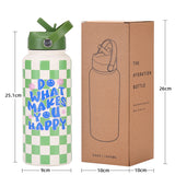Style 19A Blue and White Plaid Vibrant Fun Print 1L Stainless Steel Insulated Water Bottle - 32oz Large Capacity with Straw Lid & Carry Handle - BPA-Free