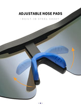 Blue Lenses With White Temples Ultra-Light Polarized Sports Sunglasses - Wraparound Shield Design for Cycling & Outdoor Performance - Close-Up Angle