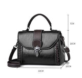 Black Elegant Women's PU Leather Top Handle Satchel - Versatile Crossbody Bag with Classic Clasp & Braided Detail - Top-Down View