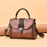 Brown Elegant Women's PU Leather Top Handle Satchel - Versatile Crossbody Bag with Classic Clasp & Braided Detail