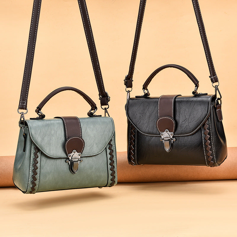 Brown Elegant Women's PU Leather Top Handle Satchel - Versatile Crossbody Bag with Classic Clasp & Braided Detail