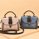 Brown Elegant Women's PU Leather Top Handle Satchel - Versatile Crossbody Bag with Classic Clasp & Braided Detail - Side View