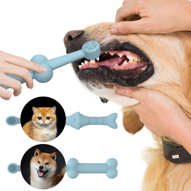 6 x Silicone Pet Toothbrush (3 Fish shape and 3 Bone shape) Blue Gentle Food-Grade Silicone Pet Toothbrush - Promotes Healthy Teeth & Gums for Dogs & Cats