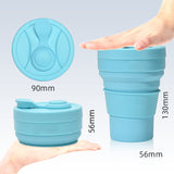 2 Pcs White and Blue 350ml Collapsible Silicone Travel Cup - Portable, Leak-Proof & Food-Grade Drinking Mug with Lid, Insulating Sleeve & Straw - Side View