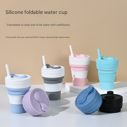 2 Pcs White and Pink 350ml Collapsible Silicone Travel Cup - Portable, Leak-Proof & Food-Grade Drinking Mug with Lid, Insulating Sleeve & Straw