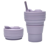 2 Pcs Purple 350ml Collapsible Silicone Travel Cup - Portable, Leak-Proof & Food-Grade Drinking Mug with Lid, Insulating Sleeve & Straw