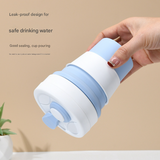 2 Pcs Light Blue 350ml Collapsible Silicone Travel Cup - Portable, Leak-Proof & Food-Grade Drinking Mug with Lid, Insulating Sleeve & Straw - Rear View