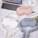 Black Chic PU Leather Crossbody Storage Bag for Apple AirPods Max - Protective Case with Ruched Fabric Strap & Top Handle - Side View