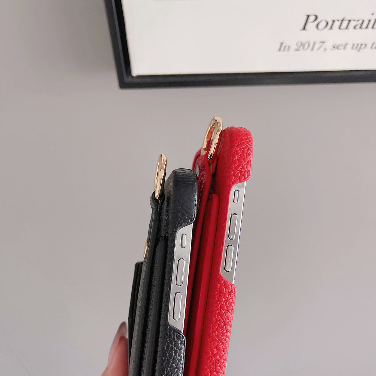 Red Chic PU Leather Crossbody Wallet Case for iPhone 16 - Card Holder with Detachable Strap & Finger Ring Grip