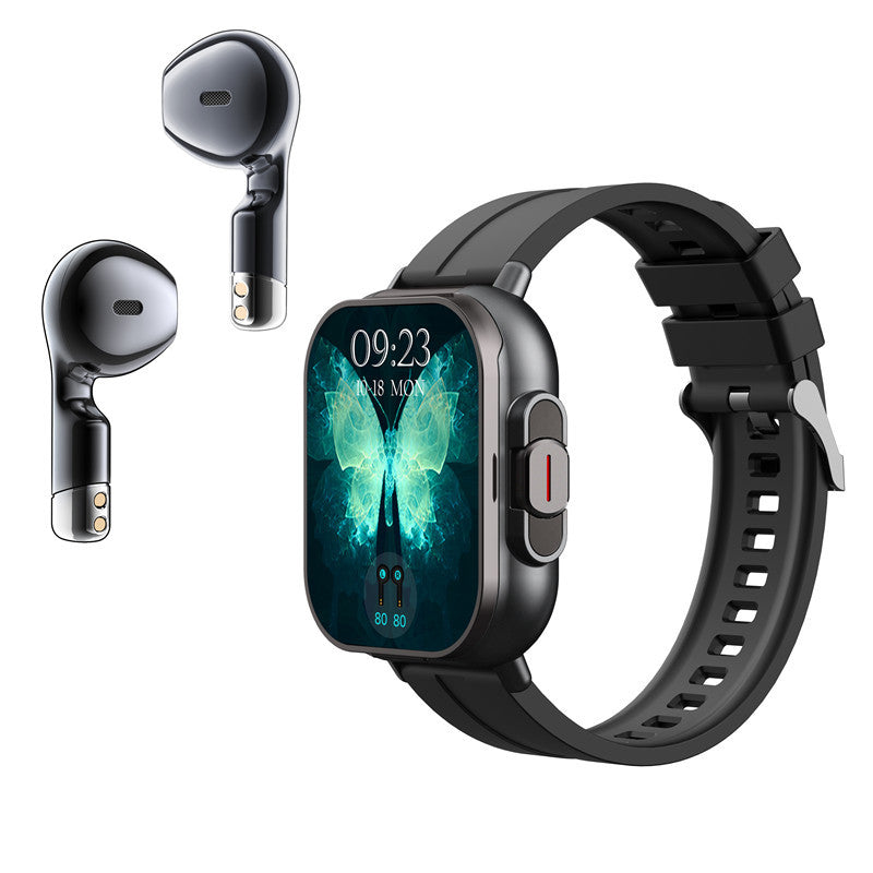 Black TPU Strap 2-in-1 Smartwatch with Built-in Earbuds - 2.01 HD Touchscreen, Bluetooth Calls, Health Monitor, Long Battery Life