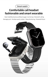 Black Steel Belt 2-in-1 Smartwatch with Built-in Earbuds - 2.01 HD Touchscreen