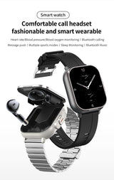 Silver Steel Belt 2-in-1 Smartwatch with Built-in Earbuds - 2.01 HD Touchscreen - Front View