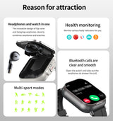 Silver Steel Belt 2-in-1 Smartwatch with Built-in Earbuds - 2.01 HD Touchscreen - Top-Down View