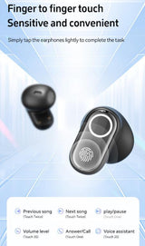 Black Feather-Light TWS Earbuds - Bluetooth 5.4, Hi-Fi Sound, LED Display Case, 60H+ Playtime, Touch Control - Low Angle