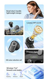 Beige Feather-Light TWS Earbuds - Bluetooth 5.4, Hi-Fi Sound, LED Display Case, 60H+ Playtime, Touch Control - Top-Down View