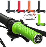 Black Ergonomic Lock-On Bike Grips - Anti-Slip TPR Rubber, Alloy Rings & Plugs for MTB & Commuter Bikes - Front View
