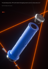 Orange Ergonomic Lock-On Bike Grips - Anti-Slip TPR Rubber, Alloy Rings & Plugs for MTB & Commuter Bikes - Close-Up Angle