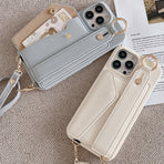Beige Chic PU Leather Crossbody Wallet Case for iPhone 16 - Card Holder with Detachable Strap & Finger Ring Grip