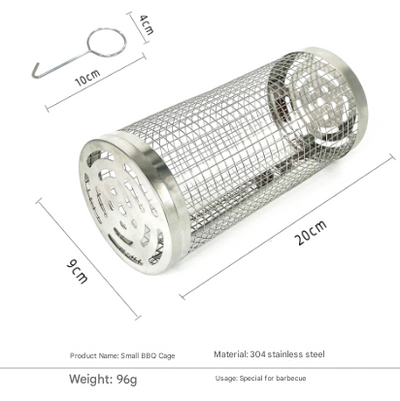 2 Pcs Size S Silver Rolling Stainless Steel BBQ Grill Basket - Cylindrical Grilling Cage for Veggies, Meats & More (304 Food-Grade)