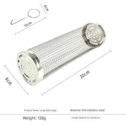 2 Pcs Size L Silver Rolling Stainless Steel BBQ Grill Basket - Cylindrical Grilling Cage for Veggies, Meats &