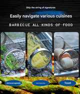 Silver 2-Piece Rolling Stainless Steel BBQ Grill Basket Set (Small & Large) - 304 Food-Grade Grilling Cages with Hooks