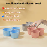 2 Pcs Blue 3-Compartment Silicone Bowl - BPA-Free, Microwave & Air Fryer Safe for Eggs, Baking & Food Storage - Top-Down View