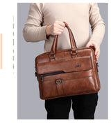 Brown Men's PU Leather Briefcase - Vintage Style Laptop Messenger Bag, Crossbody Satchel for Business & Casual - Front View