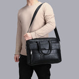 Black Men's PU Leather Briefcase - Vintage Style Laptop Messenger Bag, Crossbody Satchel for Business & Casual - Front View