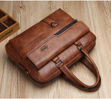 Coffee Men's PU Leather Briefcase - Vintage Style Laptop Messenger Bag, Crossbody Satchel for Business & Casual - Rear View