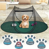Black Portable Pop-Up Pet Tent - Lightweight Foldable Outdoor Enclosure for Dogs & Cats, Breathable Mesh Travel Kennel - Close-Up Angle