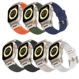 Dark Blue Rugged Tactical Silicone Strap for Apple Watch Ultra & Series - Heavy-Duty Metal Clasp - Front View