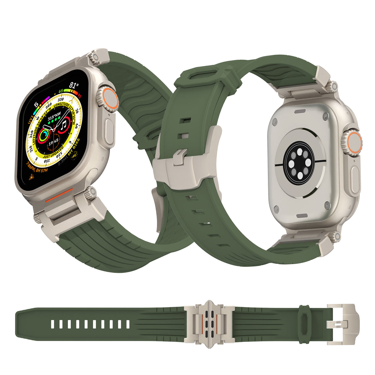 Black Rugged Tactical Silicone Strap for Apple Watch Ultra & Series - Heavy-Duty Metal Clasp