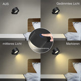 Black Rechargeable LED Magnetic Wall Light - Touch Control, 3 Colors & Dimmable, USB Portable Night Lamp for Reading & Cabinets