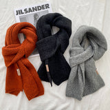 Khaki Luxuriously Soft Wool Blend Knit Scarf - Cozy Warm Solid Colour Unisex Winter Essential - Side View
