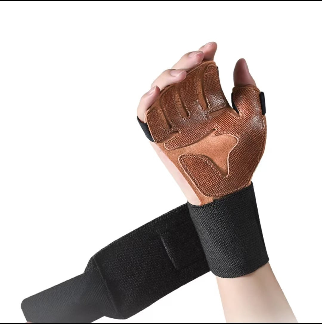 Size XL Dark Brown Premium Cowhide Leather Weightlifting Gloves with Wrist Support - Non-Slip Grip, Breathable Fitness Workout Gloves for Gym, WODs, Dumbbells