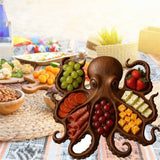 Style B Brown Artisan Crafted Solid Wood Octopus Charcuterie Board - Unique Appetizer & Cheese Serving Platter - Side View