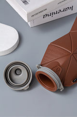 Brown and Grey Cup Lid Ultimate Foldable Silicone Water Bottle - Lightweight Leakproof Travel & Sports Hydration - 700ml