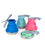 Blue 1.5L Collapsible Silicone Camping Kettle - Portable Foldable Travel Water Boiler, Stainless Steel Base - Front View